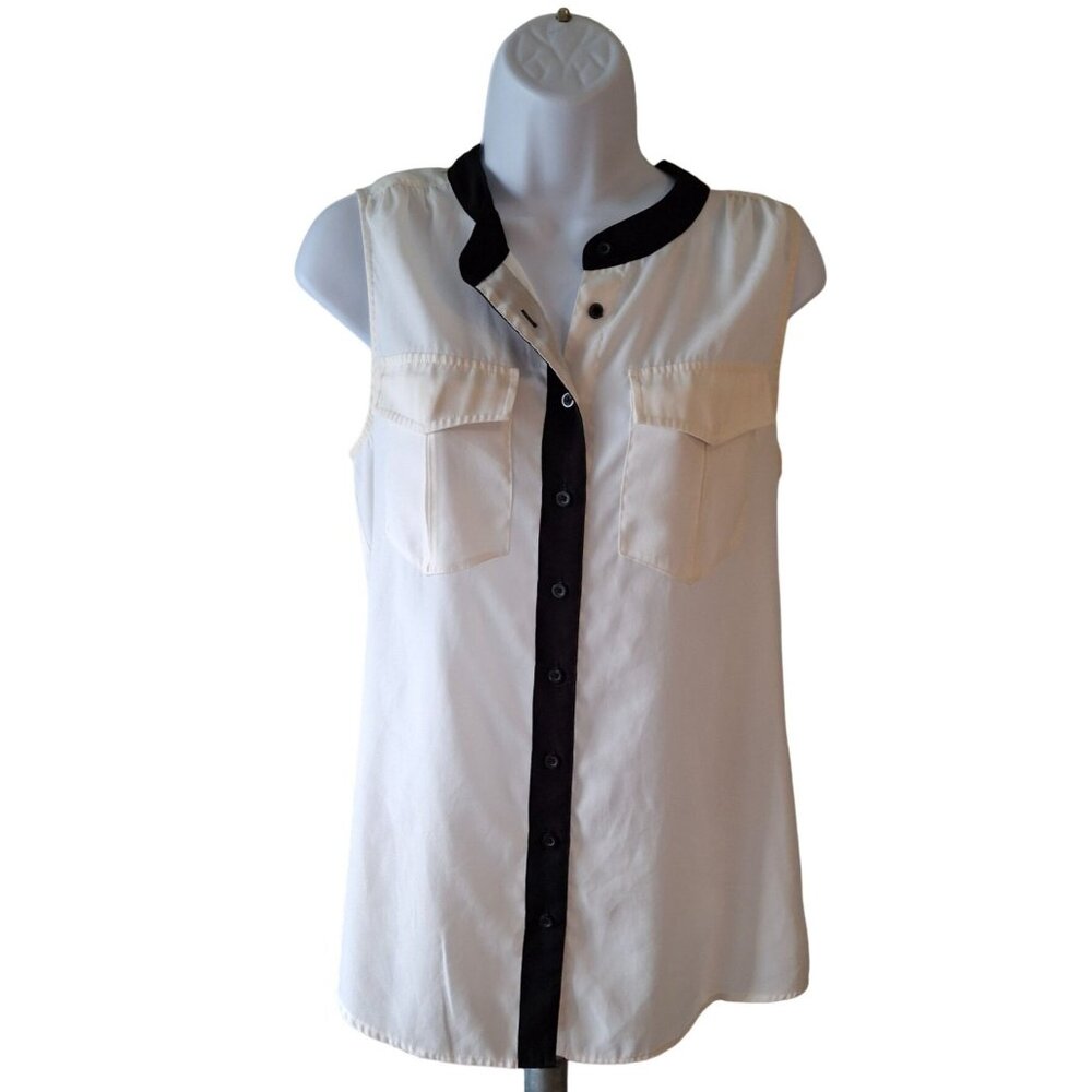 J Crew Womens Blouse 6 White Black Trim Sleeveless Button Down Corpcore